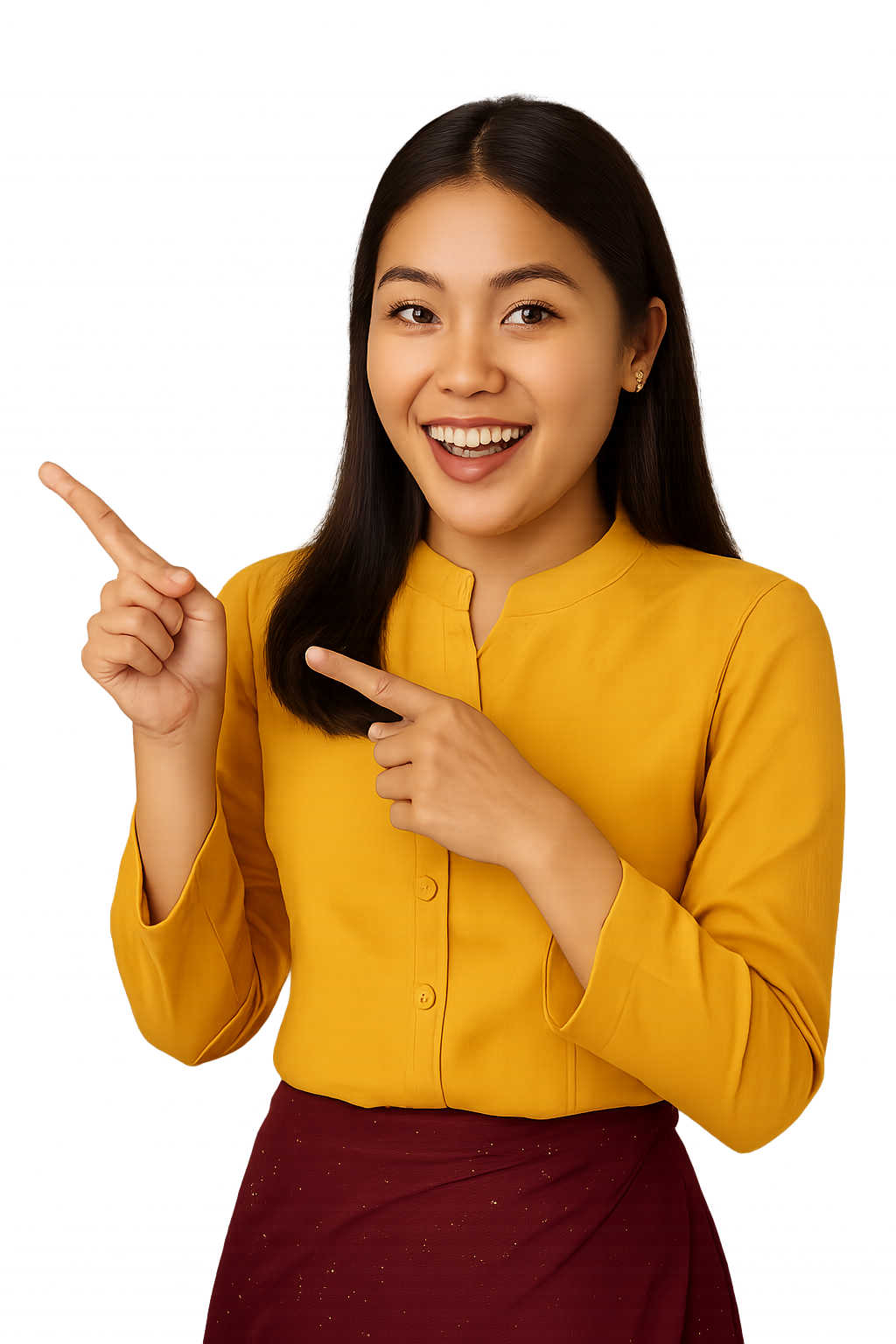 Excited woman pointing to app downloads